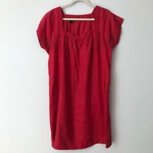 MNG Casual Sportswear Linen Cherry Red Shirt Square Neck Dress Women’s Size M/L